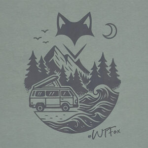 Illustration van et montagnes imprimée sur t-shirt bio, univers vanlife