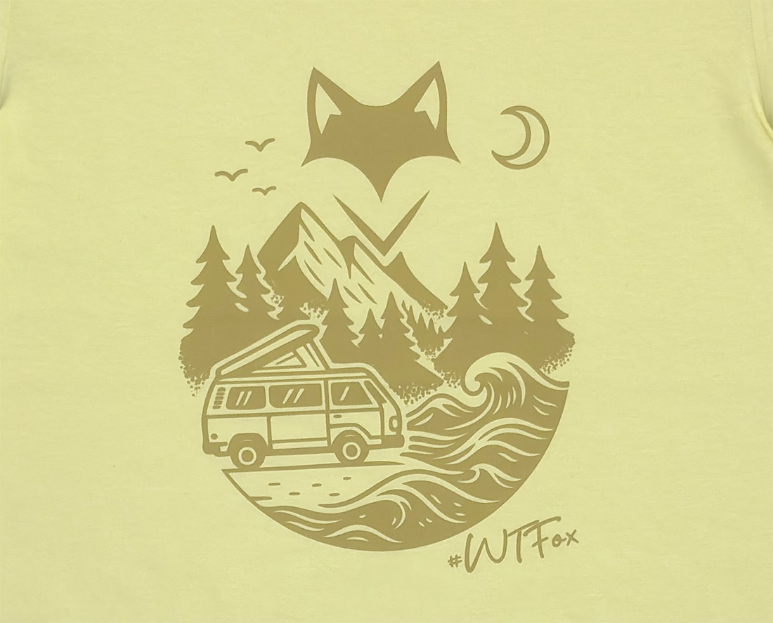 Illustration vanlife ton sur ton imprimée sur t-shirt aube pale