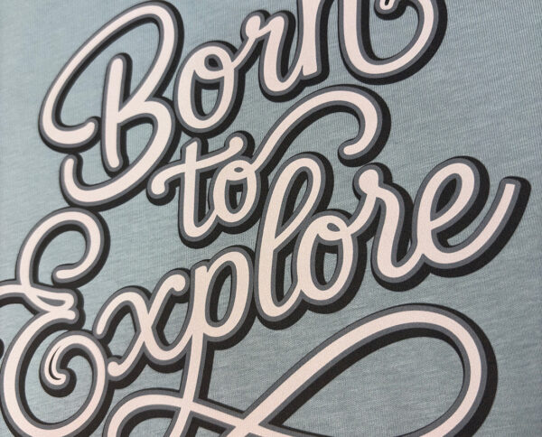 Zoom sur le visuel de notre t-shirt oversize court en couleur riviere alpine idéal pour les amoureuses de la vanlife