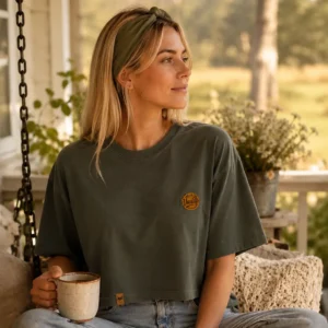 T-SHIRT DE LA MARQUE DU RENERD VAN LIFE PORTé par une femme ambiance cocooning