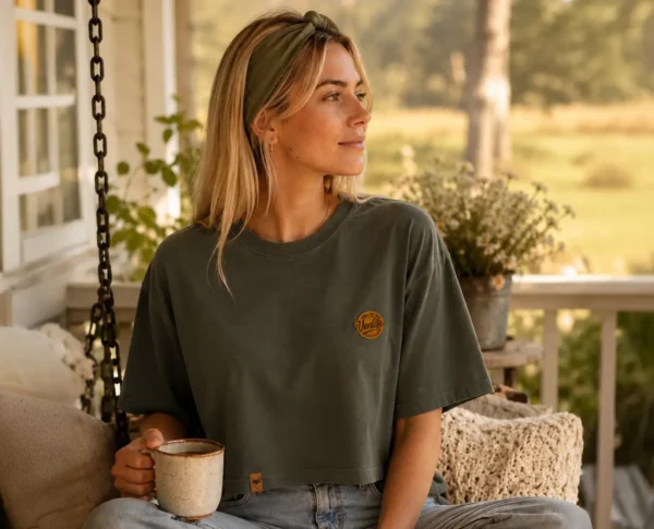 T-SHIRT DE LA MARQUE DU RENERD VAN LIFE PORTé par une femme ambiance cocooning