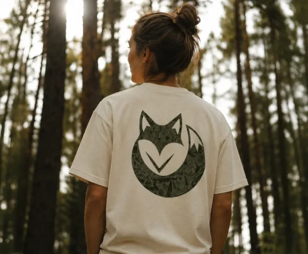 femme portant le t-shirt road again vanlife lors d'une randonnée en montagne de dos