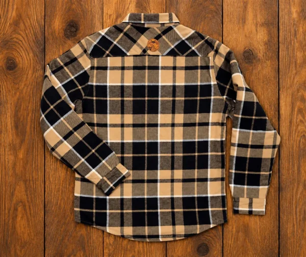 Chemise sherpa homme à carreaux bucheron beige et noire vue de dos