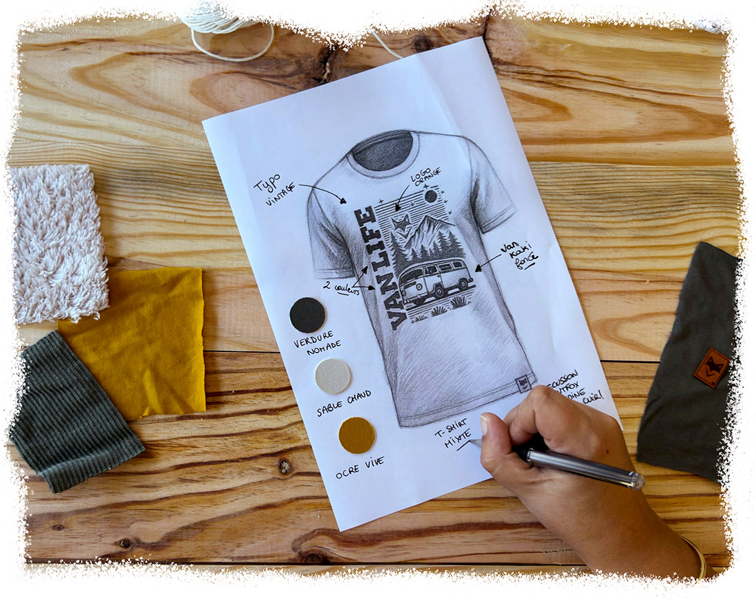 croquis de tee shirt vanlife