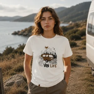 T-shirt femme outdoor blanc What The Fox face à la mer