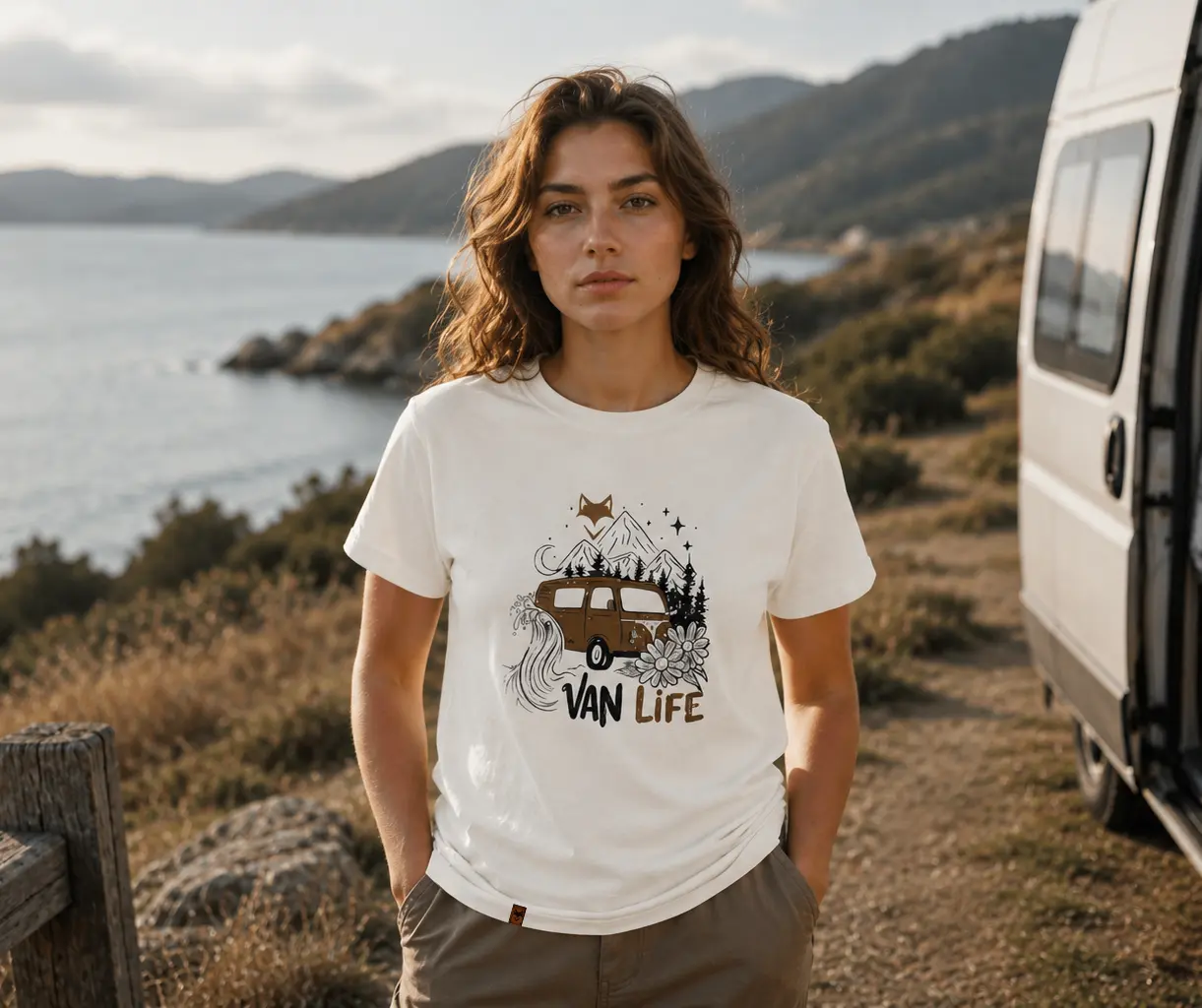 T-shirt femme outdoor blanc What The Fox face à la mer
