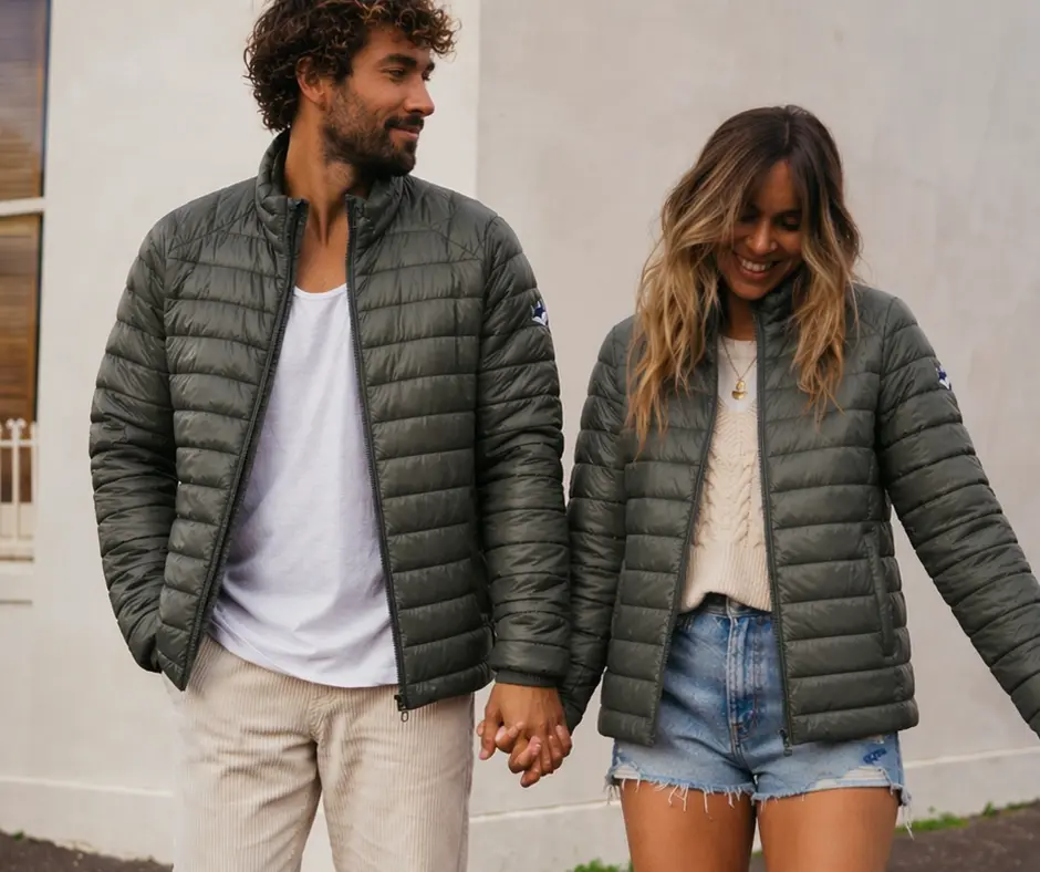 couple mixte portant la doudoune legère