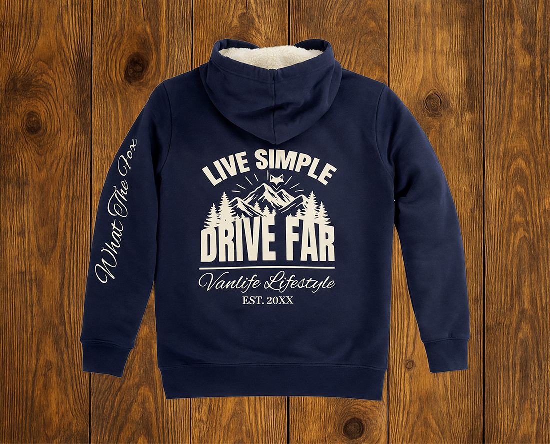 Photo studio du sweat vanlife doublé chaud sur panneau bois