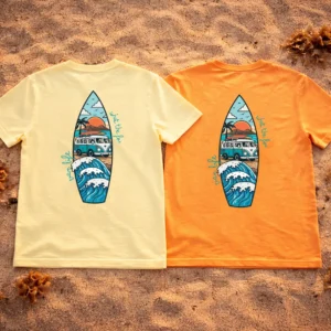 T-shirt avec illustration vague japonaise style Hokusai – esprit surf et aventure