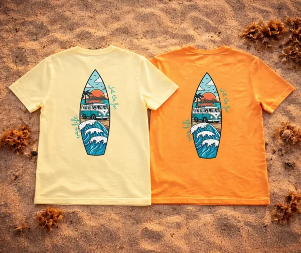T-shirt avec illustration vague japonaise style Hokusai – esprit surf et aventure