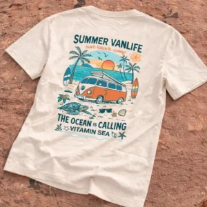 T-shirt van life illustration été à plat