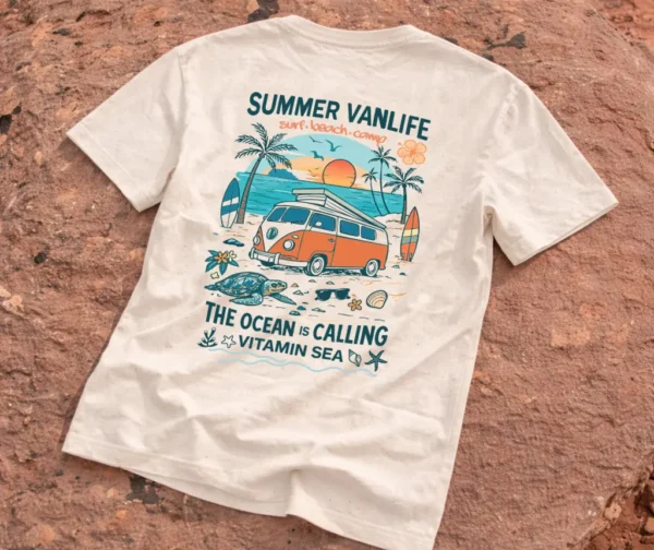 T-shirt van life illustration été à plat