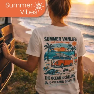 Femme dos t-shirt van life illustration van et mer