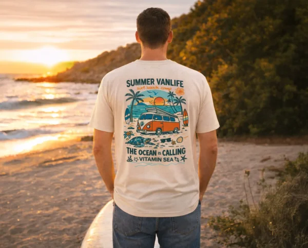 Homme dos t-shirt van life coucher de soleil