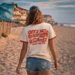 Femme dos en t-shirt van life typographie corail à Hossegor