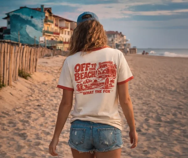 Femme dos en t-shirt van life typographie corail à Hossegor