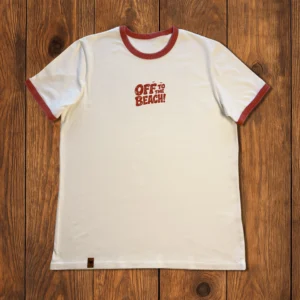T-shirt blanc col rouge à plat