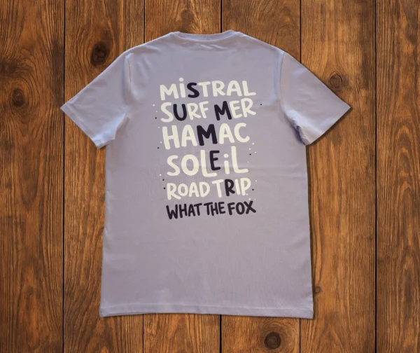 T-shirt lila typographie van life dos esprit summer tendance