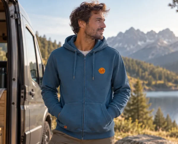 homme en road trip portant le sweat outdoor Acamar